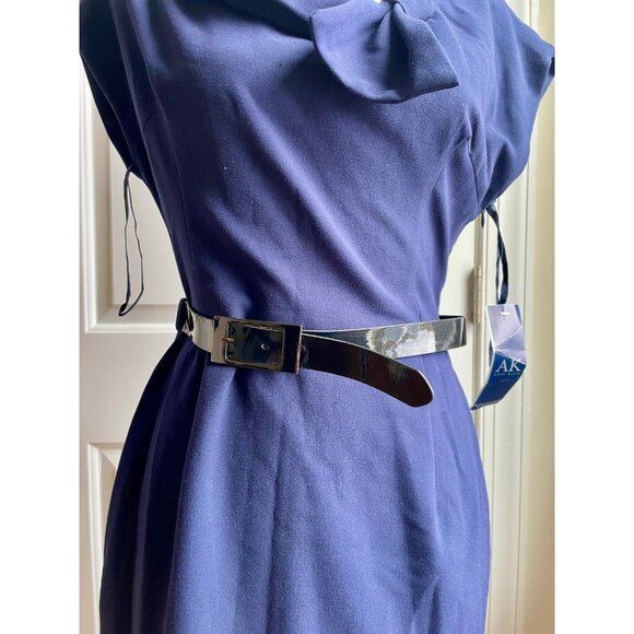 Anne Klein Navy Draped Collar Sheath Dress - Size 6 - Picture 6 of 9